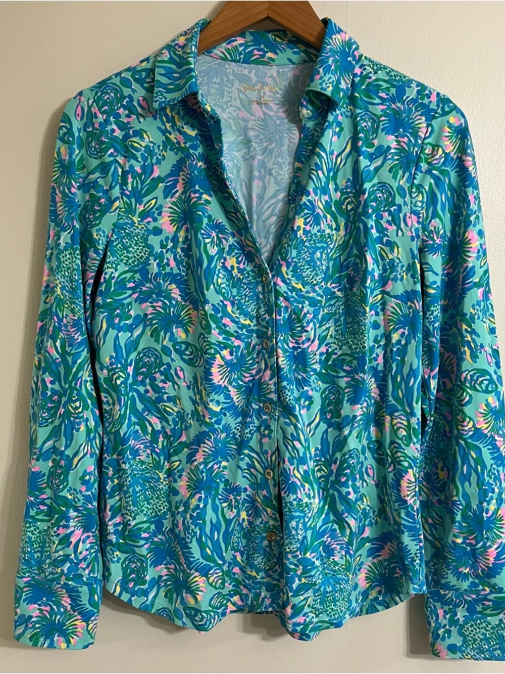 Lilly Pulitzer Turquoise Multi Floral Button-Up Blouse - Picture 4 of 4